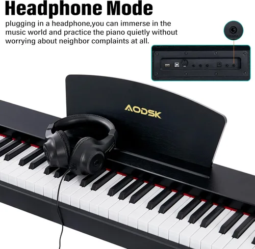 Miniatura 5 de AODSK Piano digital para principiantes, teclado de 88 teclas, piano eléctrico de tamaño completo para principiantes, con soporte de partituras