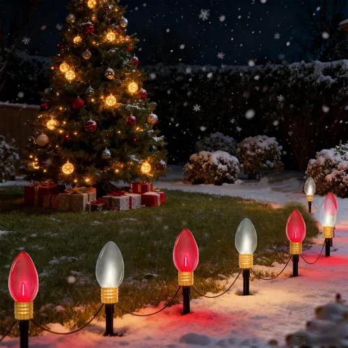 Miniatura 9 de Luces de camino de Navidad Jumbo C9 para exteriores, luces de Navidad jumbo de 7 pies con estacas de marcador de camino y 4 bombillas LED