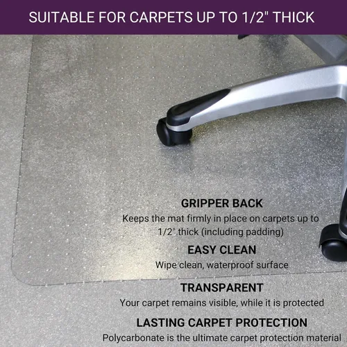 Miniatura 4 de Marvelux Tapete para silla de oficina de policarbonato resistente de 47 x 53 pulgadas con borde para alfombras, protector de alfombra transparente