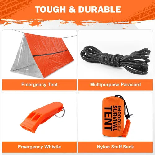 Miniatura 9 de Emergency Survival Tent Life Shelter - 2 Person Mylar Emergency Shelter Tube Tent with Emergency Whistle & Paracord, All-Weather Essential Survival