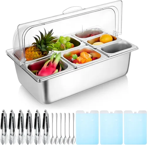 Miniatura 8 de Tessco for you 16 piezas de contenedor de condimentos para servir alimentos y especias, con tapa, para exhibición en mostrador, enfriado, de acero