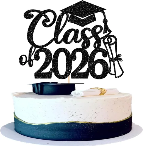 Miniatura 25 de Rsstarxi 1 paquete de decoración de pastel con purpurina para la clase de 2026, decoraciones de graduación 2026, tapa de felicitaciones