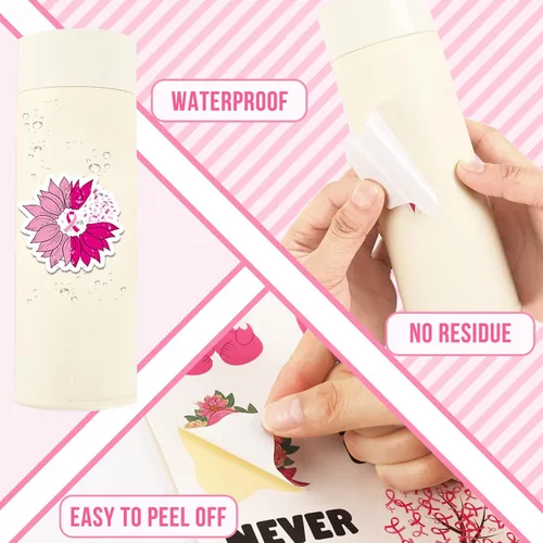 Miniatura 6 de MARFOREVER 200 piezas de calcomanías de conciencia del cáncer de mama, calcomanías de cinta rosa para mujeres y niñas, calcomanías de vinilo