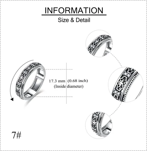 Miniatura 11 de YAFEINI Anillo giratorio de plata de ley con elefante, mal de ojo, abeja, cruz, cráneo, montaña, luna triple, conejo, anillo giratorio