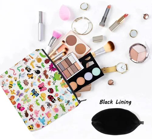 Miniatura 3 de LEVLO Bolsa de maquillaje cosmética con temática de insectos, regalo para amantes de los insectos, bolsa de viaje de mariposa y mariquita, Bugs