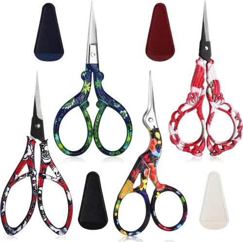 Zhehao Tijeras de bordado de costura con cubierta de cuero artificial, tijeras de bordado vintage de acero inoxidable para manualidades,