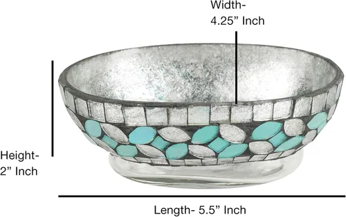 Miniatura 4 de nu steel Jabonera de espuma marina en azul aguamarina/mosaico de vidrio plateado/acero inoxidable para baños y espacios de tocador
