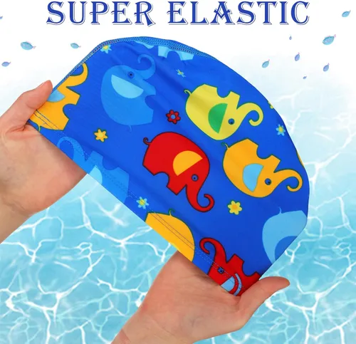 Miniatura 2 de Geyoga Gorros de natación para niños, 3 piezas, unisex, de poliéster, para piscina, gorra de verano para niños y niñas, pelo largo y corto