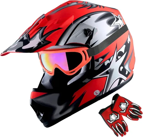 Miniatura 12 de 1Storm - Casco de motocross para jóvenes y niños, color negro mate + gafas + paquete de guantes negros para jóvenes MG