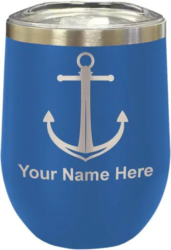 Miniatura 26 de LaserGram Vaso de vino de acero inoxidable de doble pared, ancla de barco, grabado personalizado incluido (negro)