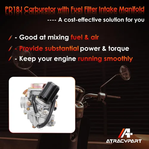 Miniatura 4 de Carburador GY6 50cc PD18J 18mm Compatible con 4 tiempos 49cc 50cc 80cc 139QMB 139QMA Motor de Ciclomotor para Scooter Taotao Kymco con Filtro