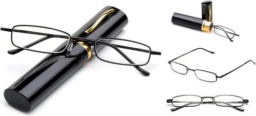Miniatura 2 de Newbee Fashion - Gafas de lectura ultra compactas con clip de bolsillo portátil y estuche de aluminio para lectores "Pocket" Negro - 3 paquetes