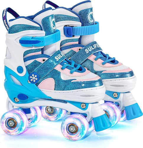 SULIFEEL Rainbow Unicorn - Patines ajustables de 4 tamaños para niñas y niños de 3-5, 5-8, 6-12 años, patines para interiores y exteriores D Nieve
