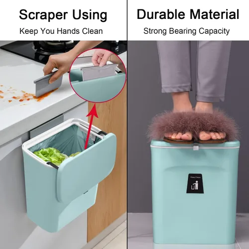 Miniatura 5 de Tiyafuro - Bote de compostaje de cocina de 2,4 galones para encimera o debajo del fregadero, cubo de basura pequeño colgante con tapa para Azul