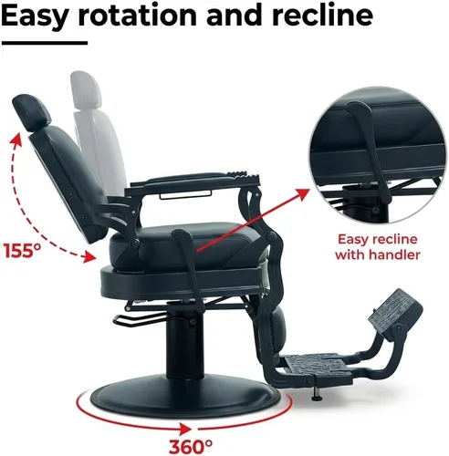 Miniatura 6 de Grace&Grace Silla de peluquería para peluquería, resistente 700 libras, silla reclinable para peluquería, estilista, tatuaje, hogar (negro y negro)