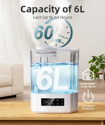 Miniatura 2 de BREEZOME - Humidificador de 6L para recámara, habitación grande y difusor de aceite esencial, humidificador ultrasónico de llenado superior y niebla