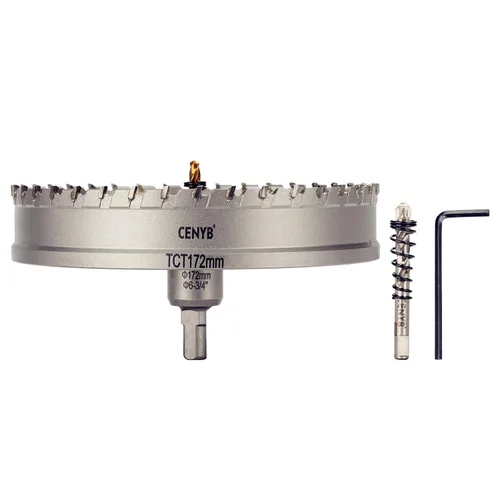 Miniatura 85 de 10 piezas (16-54 mm) Kit de sierra perforadora de carburo TCT para metales duros. Incluye 2 brocas de titanio, 1 broca piloto escalonada y 2 llaves