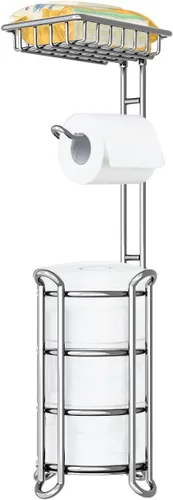 Portarrollos de papel higiénico TreeLen con estante para almacenamiento en el baño, soporte para teléfono, toalla y mega rollos, cromo brillante