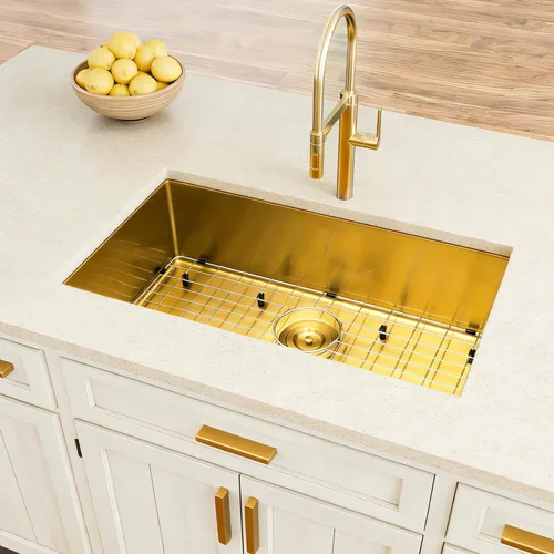 Miniatura 8 de Fregadero de cocina dorado, fregadero de cocina empotrado de 30 x 18 pulgadas, fregadero de acero inoxidable calibre 16 Oro