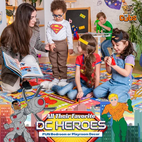 Miniatura 11 de DC Super Friends - Alfombra educativa para niños, alfabeto, emociones y rasgos de héroe ABC, alfombra de aprendizaje de habilidades sociales