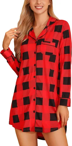 Miniatura 19 de Samring Camisón de pijama para mujer, manga corta/larga, con botones, camisón para dormir, camisón para novio, talla XXL