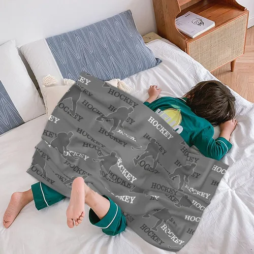 Miniatura 3 de Manta de bebé de hockey de 30 x 40 pulgadas, manta de forro polar reversible gris con diseño de hockey sobre hielo, manta de felpa ultrasuave
