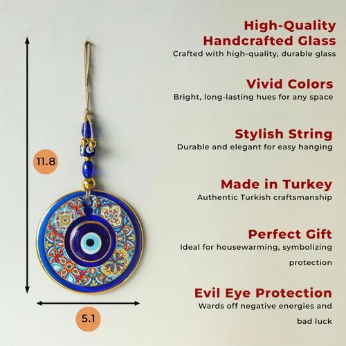 Miniatura 9 de Colgante de pared clásico turco contra el mal de ojo, 5.1 pulgadas de diámetro, nazar de cristal hecho a mano para protección y buena suerte, regalo