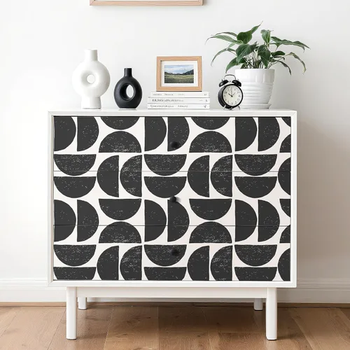 Miniatura 5 de Livelynine Papel tapiz negro atrevido para despegar y pegar, apto para inquilinos, color negro y crema de mediados de siglo, moderno, abstracto