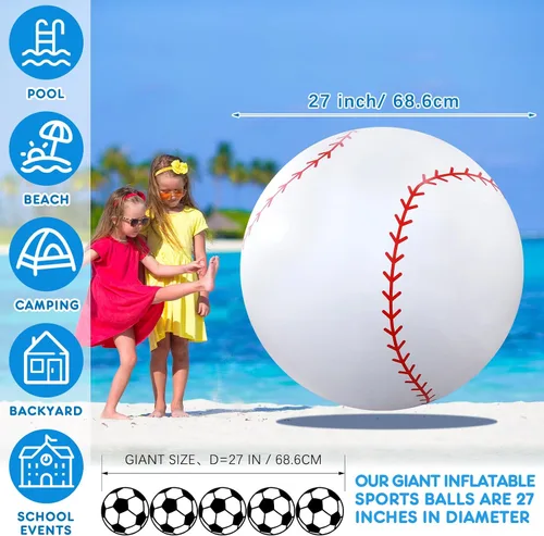 Miniatura 2 de Lewtemi 2 unidades de béisbol y fútbol inflables gigantes de 27 pulgadas, bolas de playa inflables grandes, globos de gran tamaño para fiesta