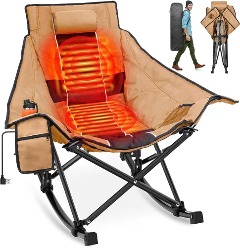 Miniatura 7 de Suteck Silla mecedora con calefacción, sillas de campamento acolchadas totalmente más gruesas para deportes al aire libre con 3 niveles de calor
