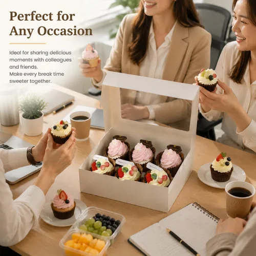 Miniatura 5 de Pralb Paquete de 20 cajas blancas para cupcakes con insertos, 6 soportes, cajas blancas estándar de panadería con ventana de PVC, recipientes
