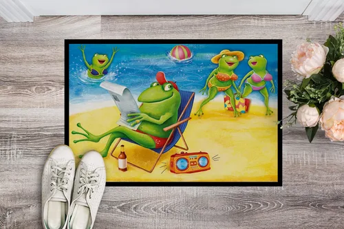 Miniatura 2 de Caroline's Treasures APH0080MAT - Tapete para puerta delantera, 18 x 27 pulgadas, diseño de ranas en la playa, para interiores y exteriores