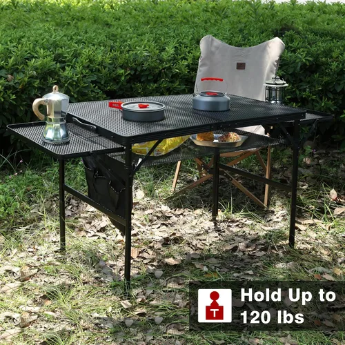 Miniatura 7 de JOUYEK Mesa plegable para parrilla, mesa de camping portátil de 3 x 2 pies con 2 paneles de alas, mesas de metal de altura ajustable con escritorio