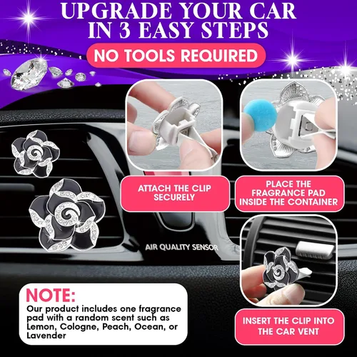 Miniatura 5 de Juego de 2 clips de ventilación para ambientador de automóvil, clips de ventilación de automóvil de camelia, lindos accesorios