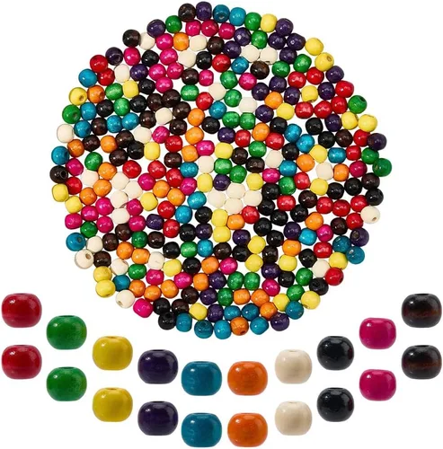 PH PandaHall 300 cuentas de madera coloridas, 10 colores, cuentas de madera de 0.394 pulgadas pintadas redondas de madera, cuentas espaciadoras de