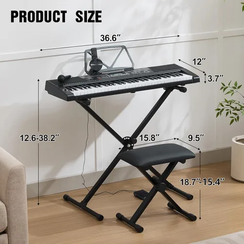 Miniatura 2 de MUSTAR - Teclado de piano, teclado de 61 teclas, piano eléctrico con soporte, teclado sensible al tacto, piano de 61 teclas para principiantes