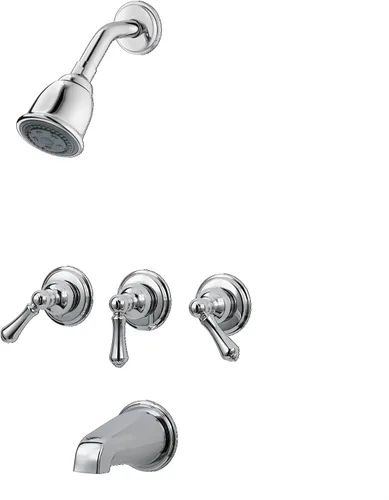 Pfister Kit de moldura de grifo de ducha de baño con brazo decorativo y brida, instalación de 5 agujeros, velocidad de flujo de agua de 1.8 GPM,