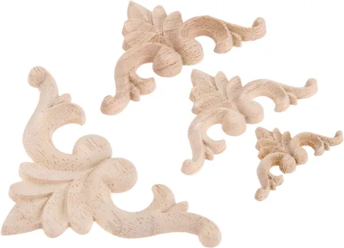 Miniatura 5 de MUXSAM Apliques tallados en madera, calcomanías Little Onlays, 8 piezas de tallas de madera sin pintar para armario, chimenea, tocador, cama