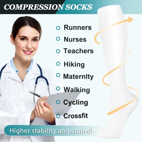Miniatura 30 de ACTINPUT 8 pares de calcetines de compresión para mujeres y hombres, medias de compresión de apoyo para médicos, correr, atletismo
