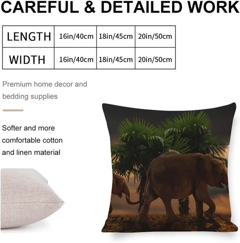 Miniatura 2 de Almohadas de cama con palmeras africanas, camellos, elefantes, 18 x 18 pulgadas, funda de cojín de lino animal de verano para decoración del hogar