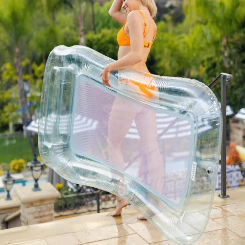 Miniatura 8 de Comfy Floats Tumbona inflable de malla, flotador para silla de piscina, parte inferior de malla que te mantiene fresco, color azul
