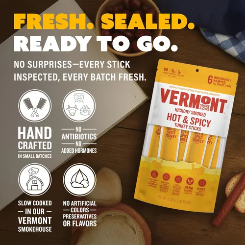 Miniatura 5 de Vermont Smoke & Cure - Snack de proteína de pavo picante y caliente - Snack de carne portátil para adultos y niños - Palitos de pavo con chile