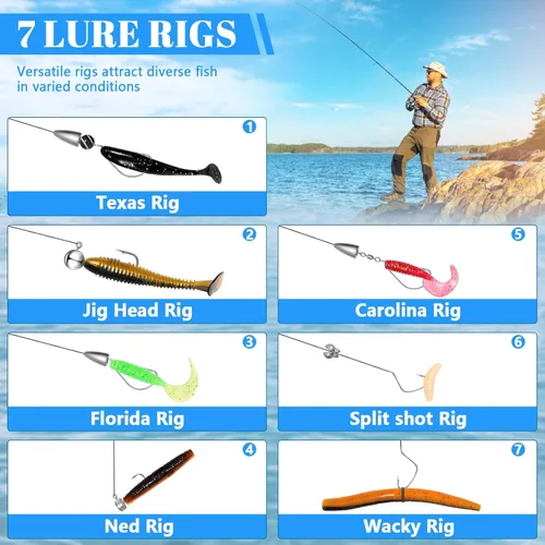 Miniatura 4 de Señuelos de pesca - Caja de aparejos con aparejos incluidos, kit de pesca con VIB, ranas, minnows, cebos suaves, ganchos y accesorios de pesas, kit