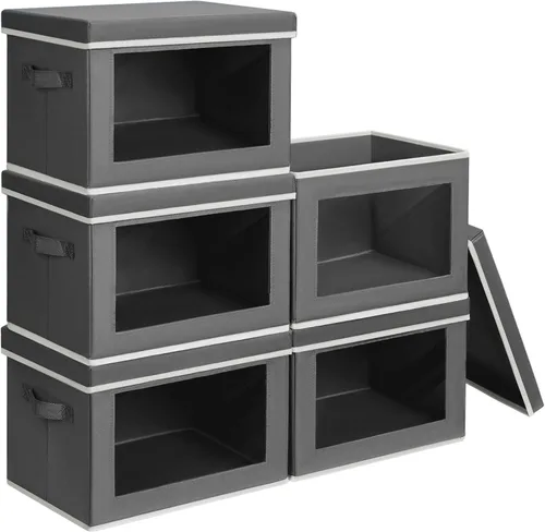 Miniatura 22 de Homsorout Contenedores de almacenamiento con tapas, organizadores pequeños de tela con ventana, contenedores de almacenamiento plegables para ropa
