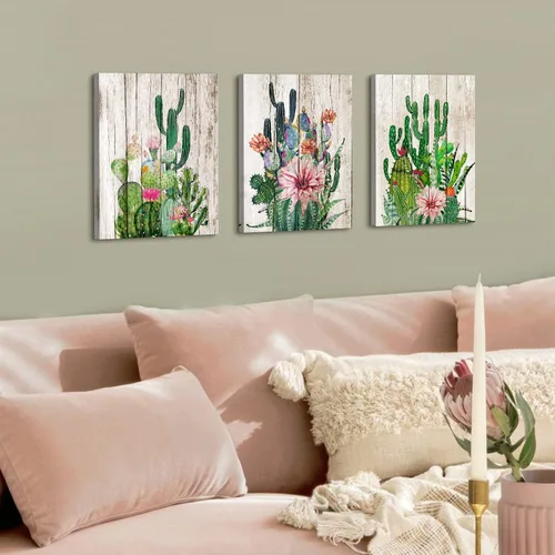 Miniatura 4 de Arte sobre lienzo de cactus, decoración bohemia para la pared del baño, temática sureste mexicano, cuadros con plantas verdes para la sala de estar