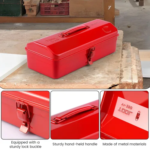 Miniatura 4 de Caja de almacenamiento de herramientas de metal grande con asa para taller, caja de herramientas portátil de 15 pulgadas con tapa, caja organizadora
