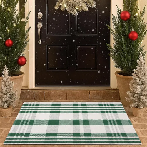 Miniatura 38 de Alfombra a Cuadros Naranja y Negra, 3 x 5 Pies, Alfombra Decorativa de Otoño para Puerta Delantera al Aire Libre, Alfombra de Algodón Lavable Tejida
