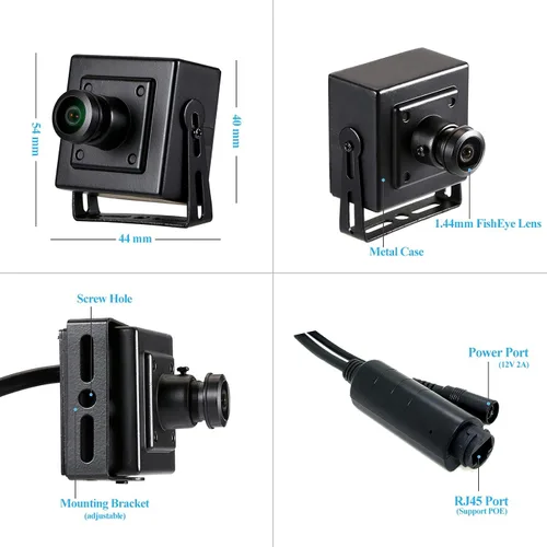 Miniatura 5 de REVOTECH Mini cámara IP POE de ojo de pez, HD 3MP cámara de seguridad interior 0.057 in lente 180 grados gran angular P2P visión remota CCTV Video