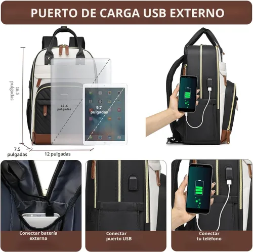 Miniatura 4 de Mochila para laptop para mujer, mochila de viaje de trabajo de 15.6 pulgadas con cargador USB, mochila universitaria impermeable, mochila