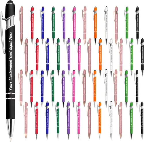 Miniatura 33 de Bolígrafo personalizado, 50 bolígrafos personalizados, grabado a granel con logotipo de nombre, lápiz digital de tinta negra suave con toque